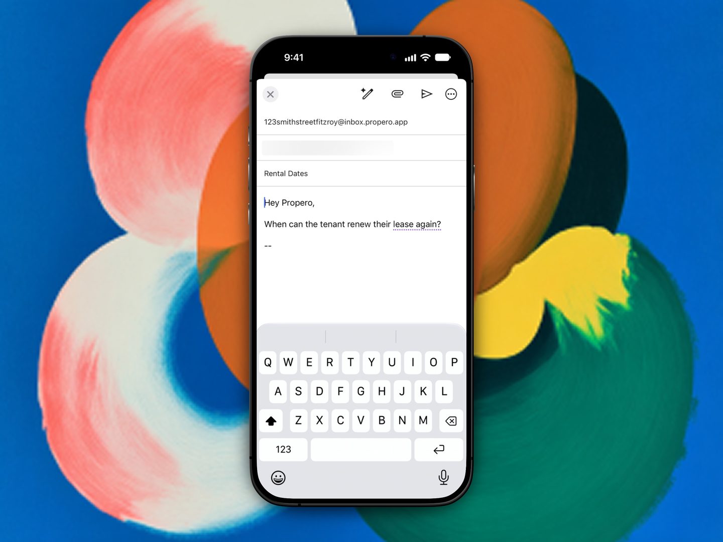 Composing an email to the property address in your own mail app, asking Propero when the tenant can renew